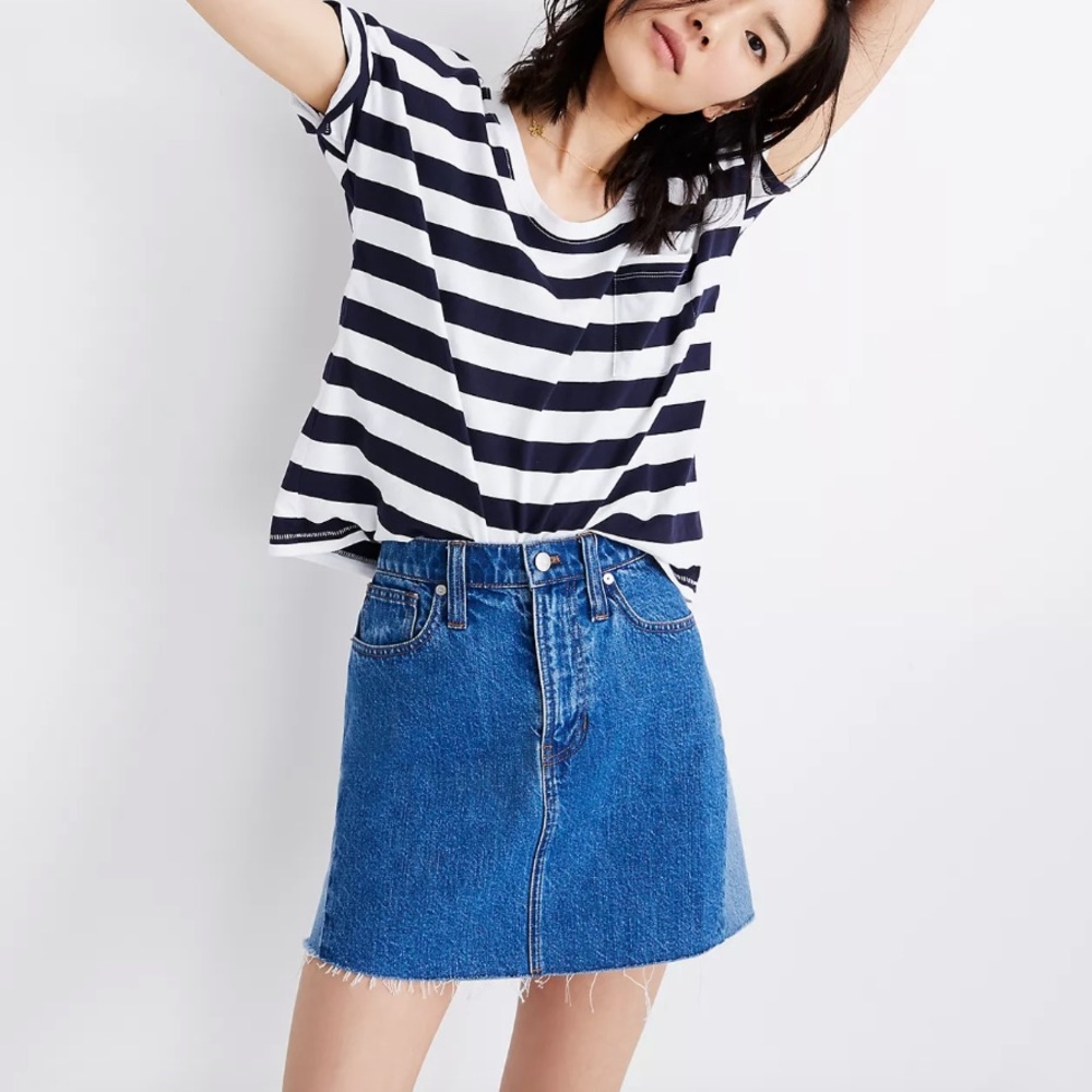 Madewell Rigid Denim A-Line Mini Skirt: Pieced Edition